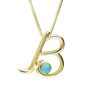 9ct Yellow Gold Turquoise Love Letters Initial B Necklace