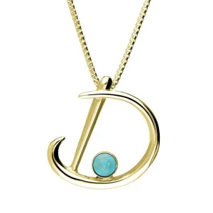 9ct Yellow Gold Turquoise Love Letters Initial D Necklace