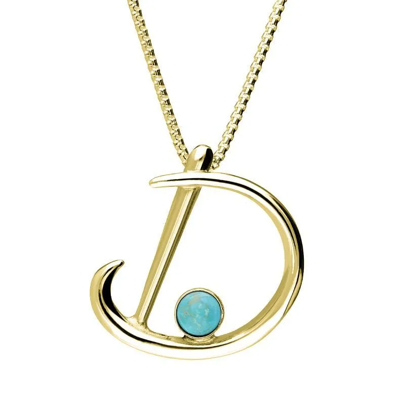 9ct Yellow Gold Turquoise Love Letters Initial D Necklace