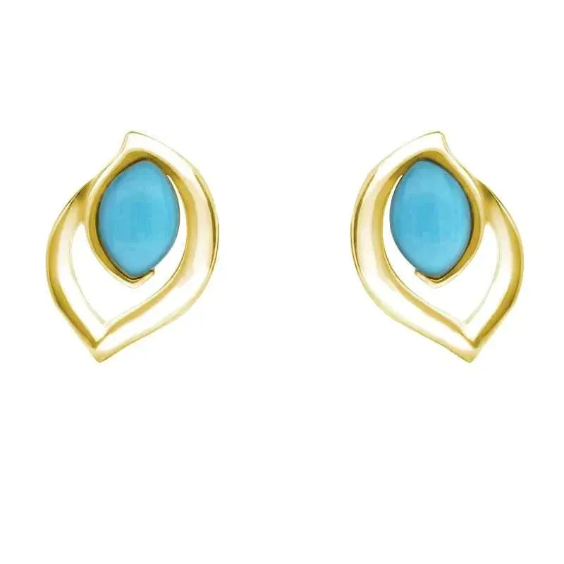 9ct Yellow Gold Turquoise Marquise Flame Stud Earrings