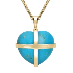 9ct Yellow Gold Turquoise Medium Cross Heart Necklace