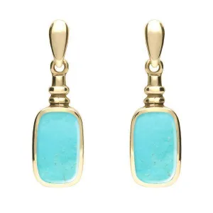 9ct Yellow Gold Turquoise Oblong Bottle Top Drop Earrings