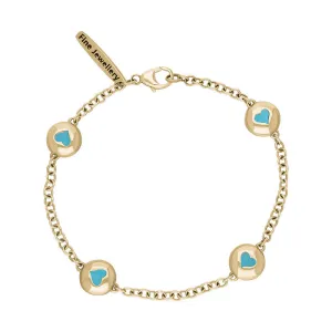 9ct Yellow Gold Turquoise Oval Heart Detail Four Stone Bracelet