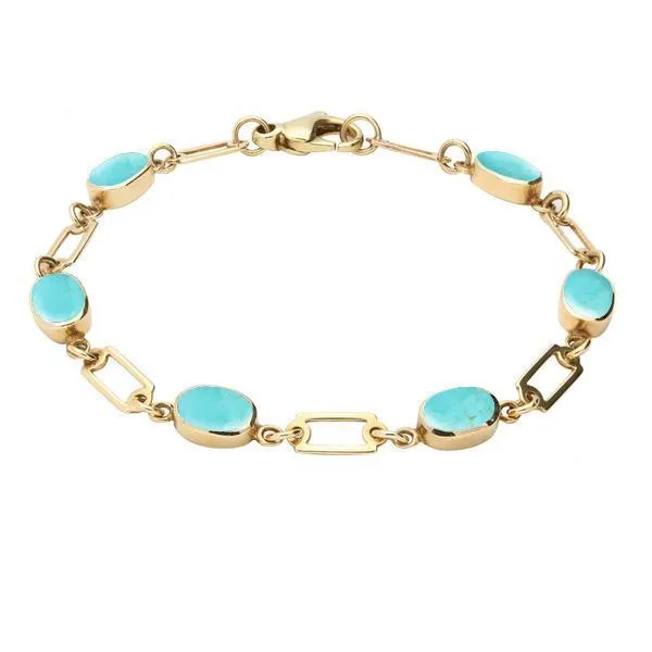 9ct Yellow Gold Turquoise Oval Linked Bracelet