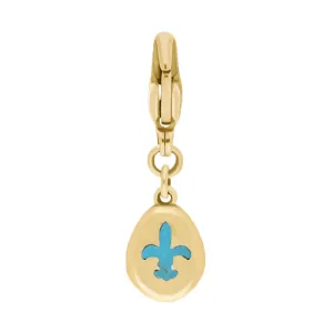 9ct Yellow Gold Turquoise Pear Shaped Fleur De Lis Clip Charm