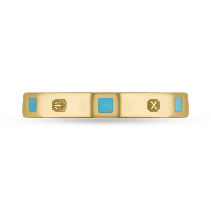 9ct Yellow Gold Turquoise Queen's Jubilee Hallmark Princess Cut 3mm Ring D
