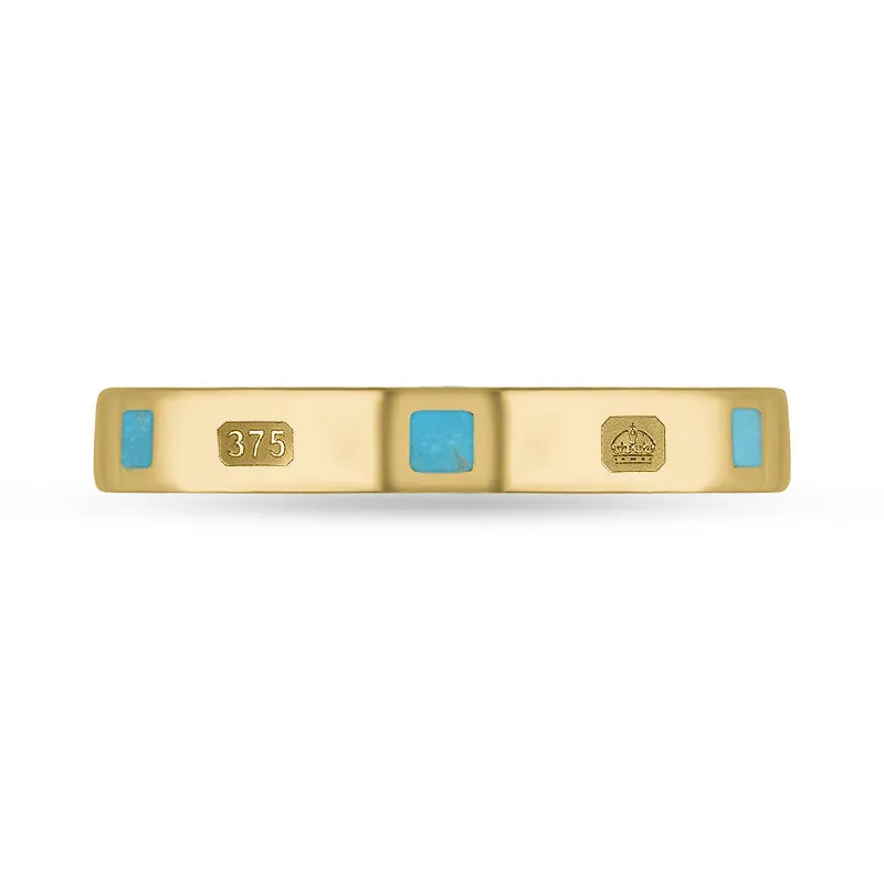 9ct Yellow Gold Turquoise Queen's Jubilee Hallmark Princess Cut 3mm Ring D