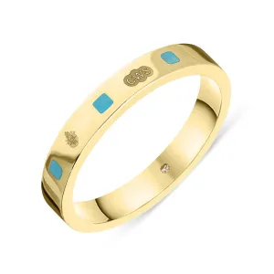 9ct Yellow Gold Turquoise Queen's Jubilee Hallmark Princess Cut 3mm Ring D