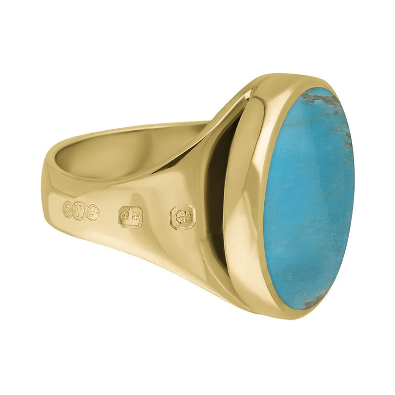 9ct Yellow Gold Turquoise Queen's Jubilee Hallmark Small Round Ring D