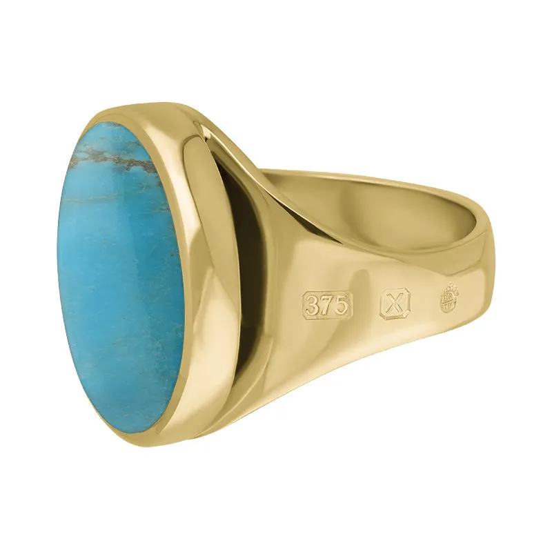 9ct Yellow Gold Turquoise Queen's Jubilee Hallmark Small Round Ring D