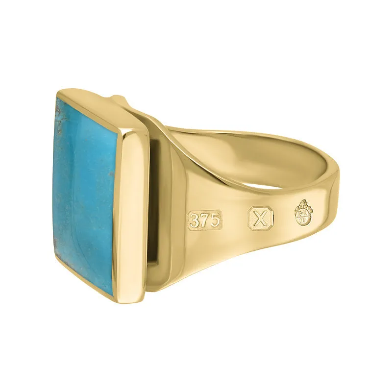 9ct Yellow Gold Turquoise Queen's Jubilee Hallmark Small Square Ring D
