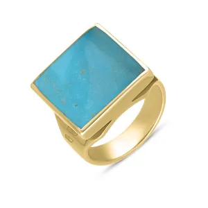 9ct Yellow Gold Turquoise Queen's Jubilee Hallmark Small Square Ring D