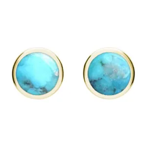 9ct Yellow Gold Turquoise Round Stud Earrings