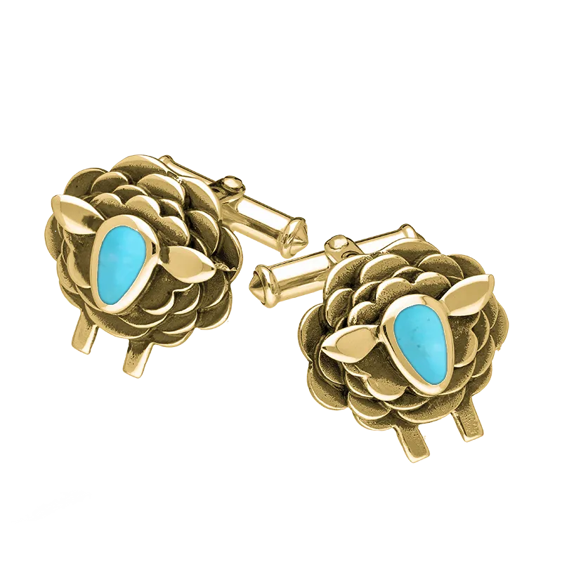 9ct Yellow Gold Turquoise Sheep Cufflinks