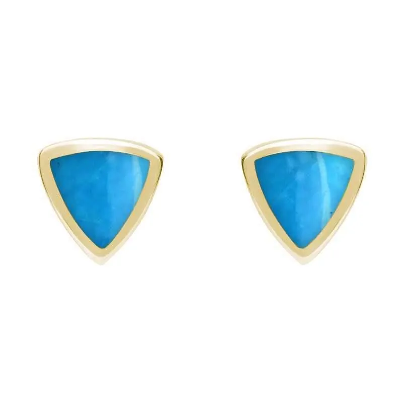 9ct Yellow Gold Turquoise Small Curved Triangle Stud Earrings