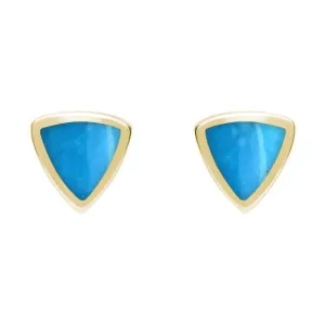 9ct Yellow Gold Turquoise Small Curved Triangle Stud Earrings