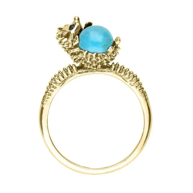 9ct Yellow Gold Turquoise Tiny Hedgehog Ring