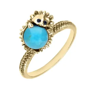 9ct Yellow Gold Turquoise Tiny Hedgehog Ring