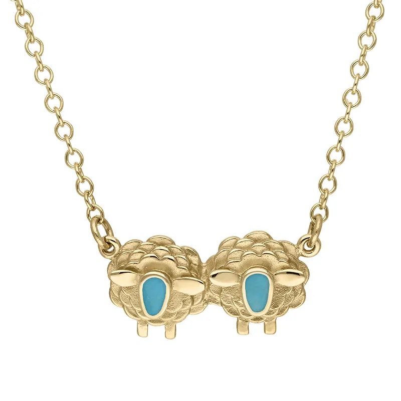 9ct Yellow Gold Turquoise Two Sheep Necklace