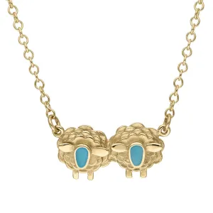 9ct Yellow Gold Turquoise Two Sheep Necklace