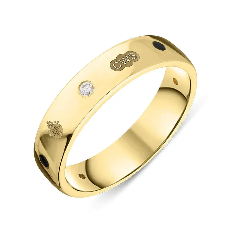 9ct Yellow Gold Whitby Jet 0.08ctiamond Queen's Jubilee Hallmark 5mm Ring D
