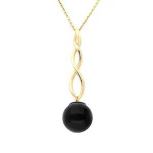 9ct Yellow Gold Whitby Jet 10mm Bead Twist Necklace