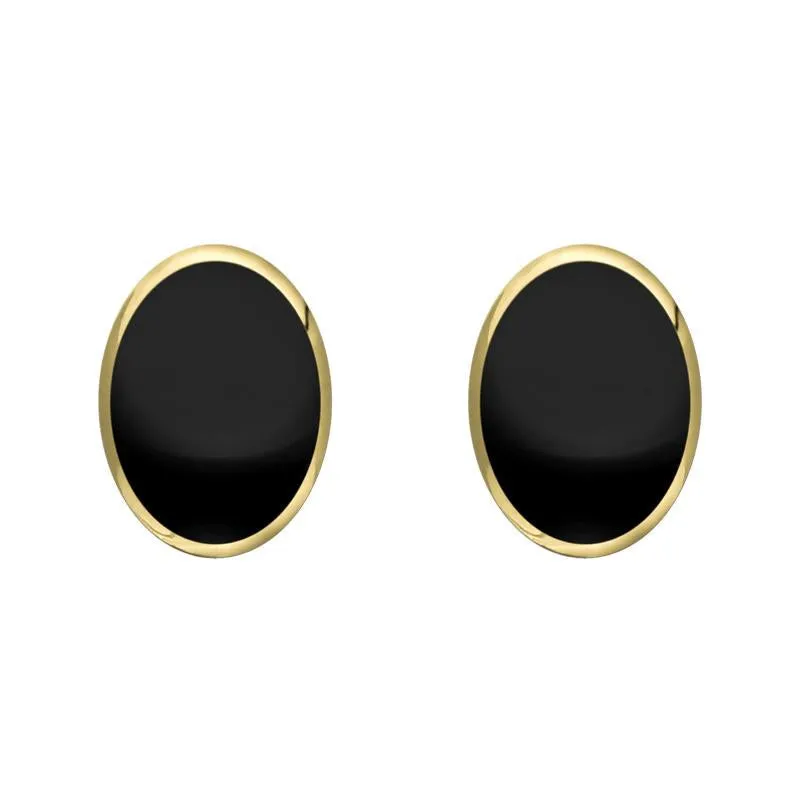 9ct Yellow Gold Whitby Jet 8mm x 6mm Classic Medium Oval Stud Earrings