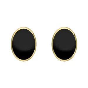 9ct Yellow Gold Whitby Jet 8mm x 6mm Classic Medium Oval Stud Earrings