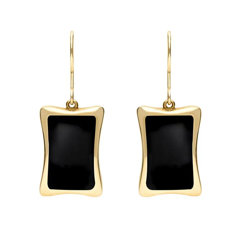 9ct Yellow Gold Whitby Jet Abstract Oblong Hook Drop Earrings