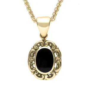 9ct Yellow Gold Whitby Jet Antique Frame Necklace