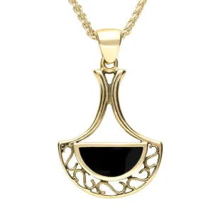 9ct Yellow Gold Whitby Jet Art Deco Fan Necklace