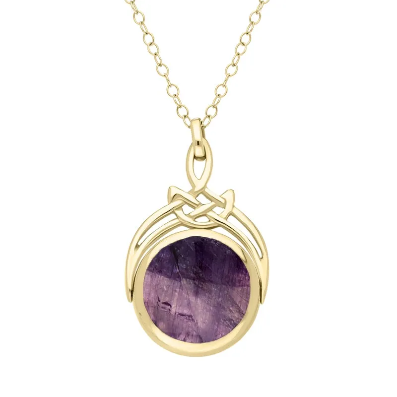 9ct Yellow Gold Whitby Jet Blue John Round Swivel Fob Necklace