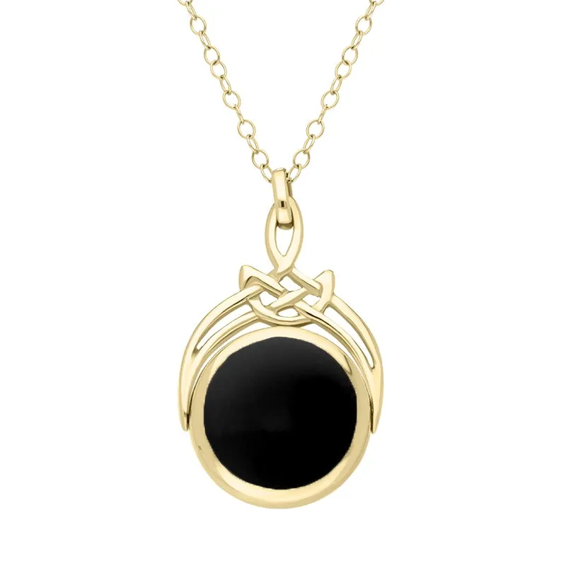 9ct Yellow Gold Whitby Jet Blue John Round Swivel Fob Necklace