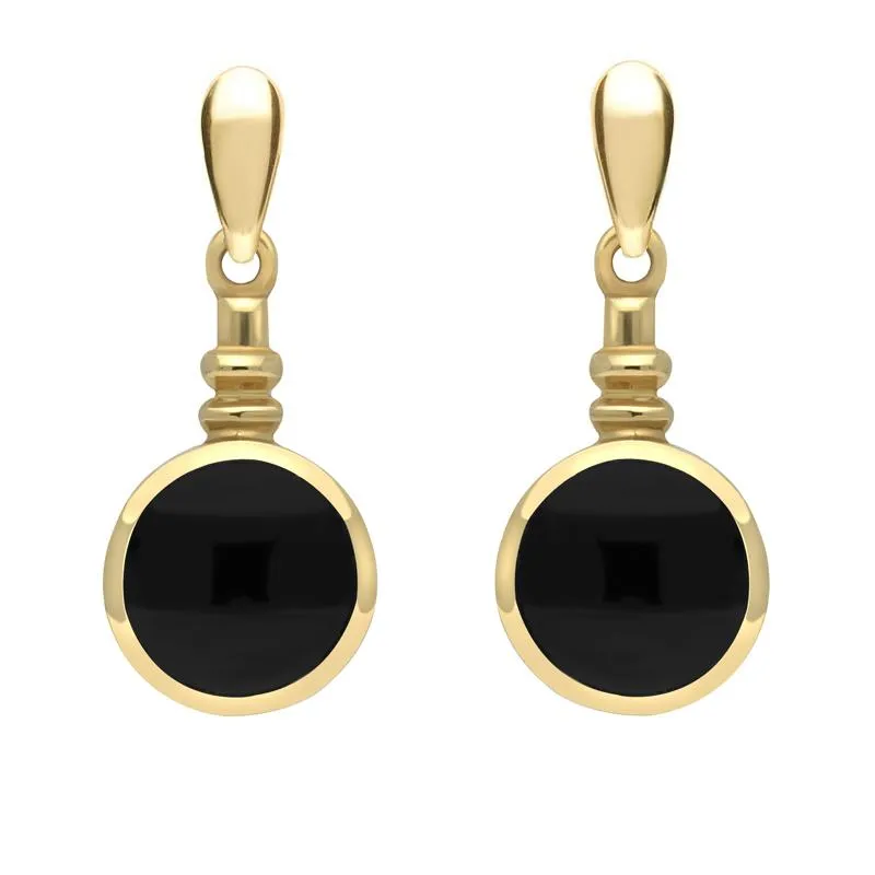 9ct Yellow Gold Whitby Jet Bottle Top Drop Earrings