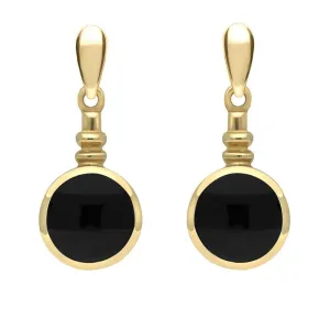 9ct Yellow Gold Whitby Jet Bottle Top Drop Earrings