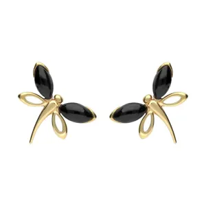 9ct Yellow Gold Whitby Jet Butterfly Stud Earrings