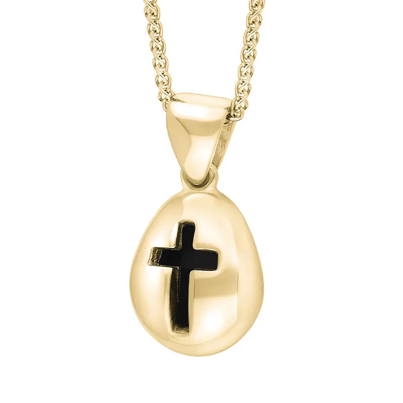 9ct Yellow Gold Whitby Jet Cross Pear Shape Necklace