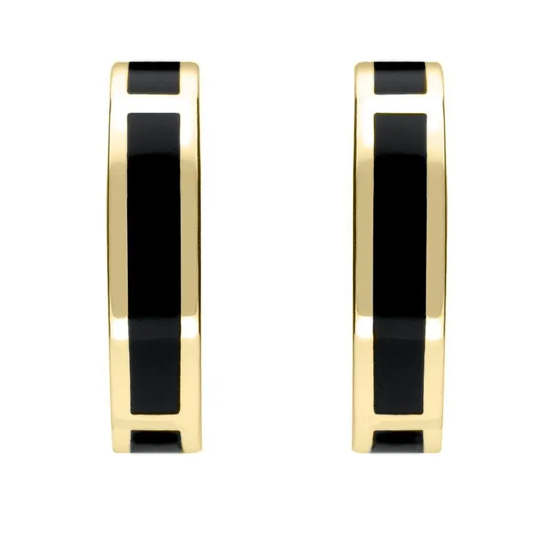 9ct Yellow Gold Whitby Jet Curved Oblong Stud Earrings
