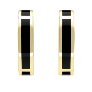 9ct Yellow Gold Whitby Jet Curved Oblong Stud Earrings