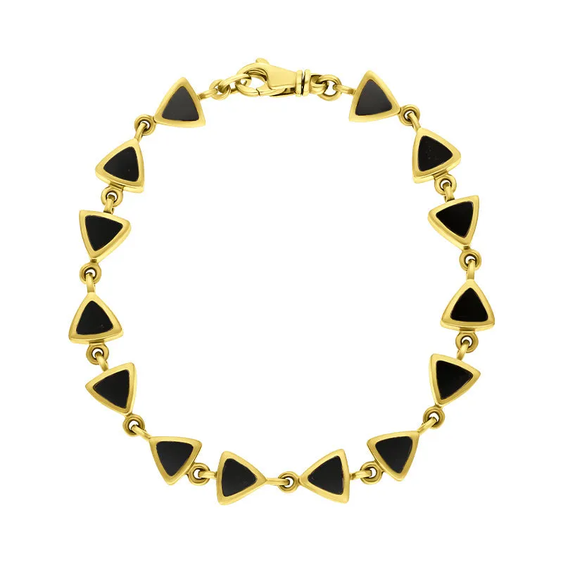 9ct Yellow Gold Whitby Jet Curved Triangle Bracelet