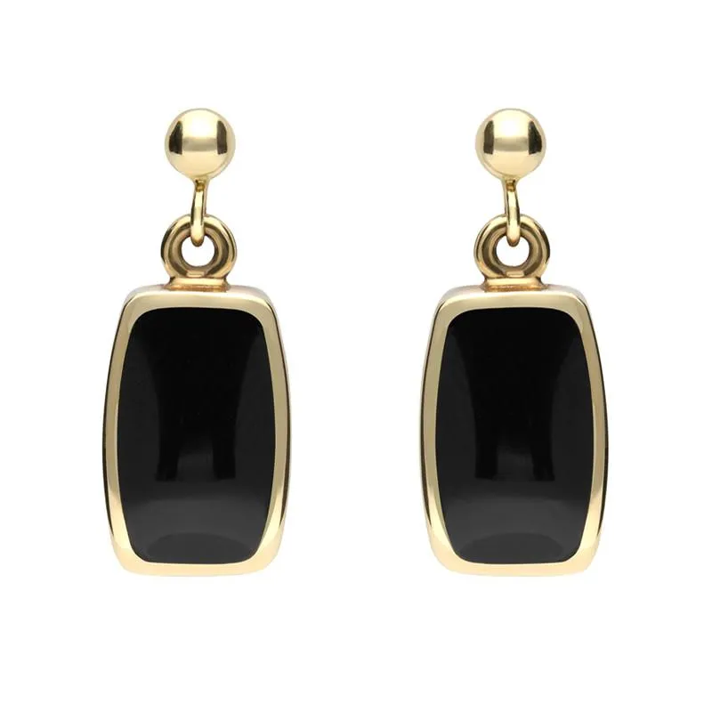 9ct Yellow Gold Whitby Jet Dinky Barrel Drop Earrings