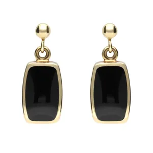 9ct Yellow Gold Whitby Jet Dinky Barrel Drop Earrings