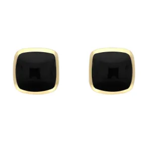 9ct Yellow Gold Whitby Jet Dinky Cushion Stud Earrings