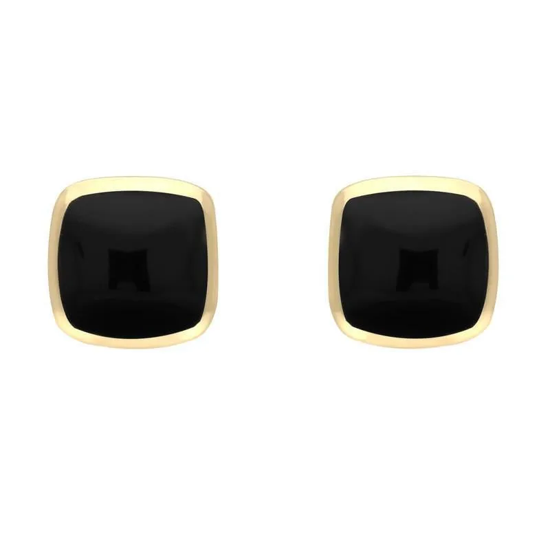 9ct Yellow Gold Whitby Jet Dinky Cushion Stud Earrings