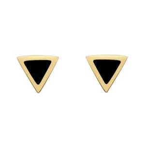 9ct Yellow Gold Whitby Jet Dinky Triangle Stud Earrings