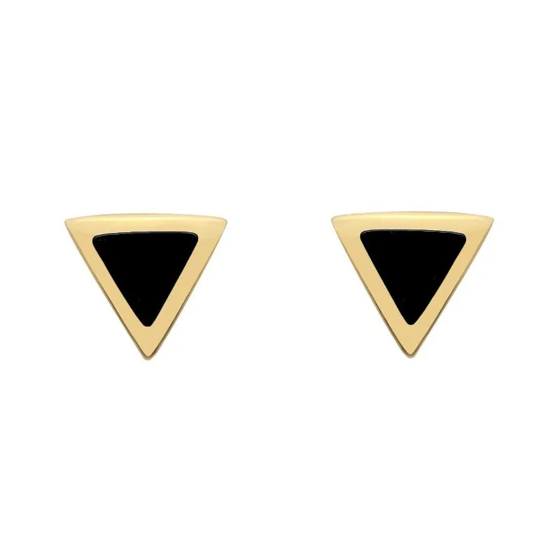 9ct Yellow Gold Whitby Jet Dinky Triangle Stud Earrings