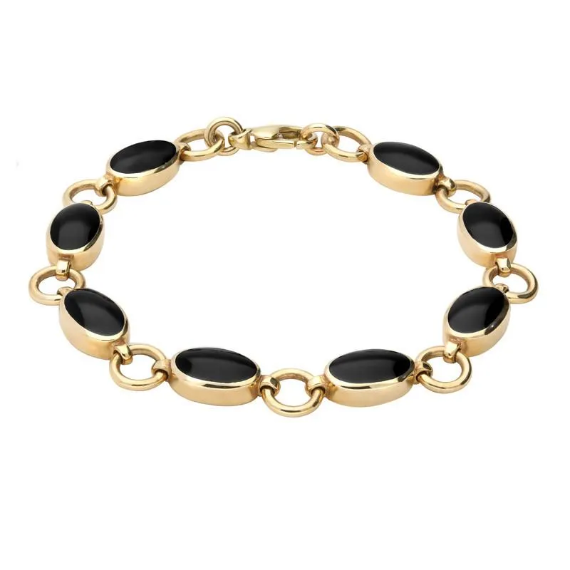9ct Yellow Gold Whitby Jet  Eight Stone Round Ring Bracelet