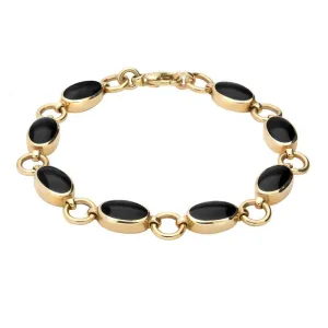 9ct Yellow Gold Whitby Jet  Eight Stone Round Ring Bracelet