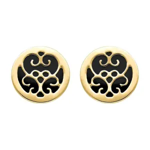 9ct Yellow Gold Whitby Jet Flore Filigree Stud Earrings