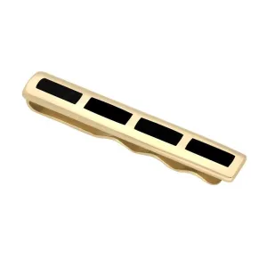 9ct Yellow Gold Whitby Jet Four Stone Inlaid Tie Slide